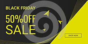 texts black friday sale 50 off shop now button on dark background with bright abstract design
