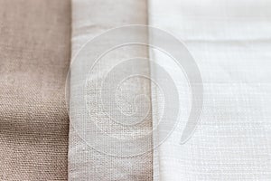 Textural background of three types of natural linen fabric