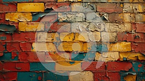 Texture of aged brick walls with colorful layers of chipped paint a visual representation of the citys vibrant history photo
