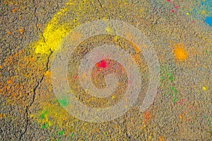 The texture of the asphalt. Dry paint. Multi-colored stains, splashes and traces of paint dry.