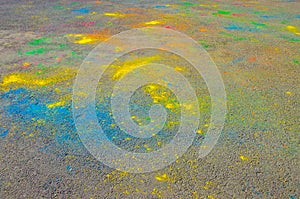 The texture of the asphalt. Dry paint. Multi-colored stains, splashes and traces of paint dry.