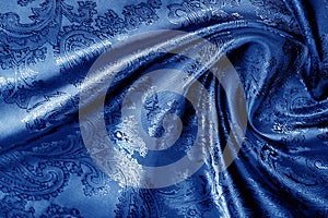 Texture, background blue, dark blue, navy blue, sapphirine,  blushful fabric with a paisley pattern.based on traditional Asian