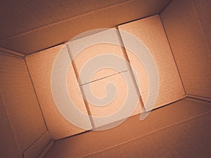 Texture background brown paper box , Empty open rectangular cardboard box