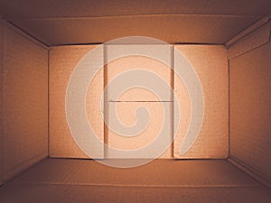 Texture background brown paper box , Empty open rectangular cardboard box