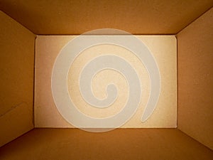 Texture background brown paper box , Empty open rectangular cardboard box
