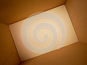 Texture background brown paper box , Empty open rectangular cardboard box
