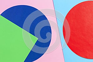 Texture background of fashion papers in memphis geometry style. Light blue, navy, green, red and pastel pink colors. Top