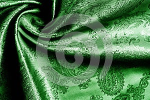 Texture, background blue, green, verdant, lawny, vealy, virid  blushful fabric with a paisley pattern.based on traditional Asian photo