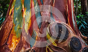 Texture background of a large rainbow eucalyptus tree.