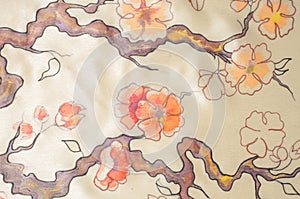 Texture, background, pattern. Chinese silk, Ekibana is painted o