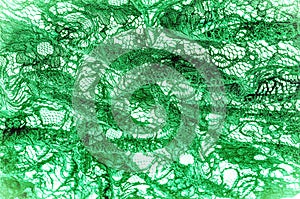 Texture, background, pattern. Cloth green lace. Background of fa