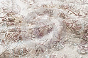 Texture, background, pattern. Pink lace on white background. Pin