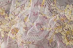 Texture, background, pattern. Pink lace on white background. Pin