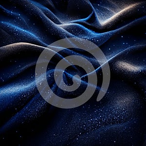 Texture, background, pattern. Silk fabric is dark blue. Abstract of luxury fabrics or liquid waves or wavy folds AI generated