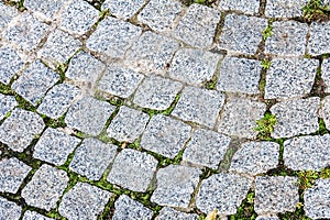 texture, background. The pavement of granite stone. Paved roadway street. any paved area or surface. Old cobblestone road