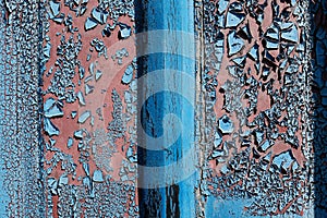 Texture or background of peeling blue paint on the sea shipping container