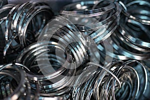 Texture background, round metal rings blanks for bearings. Abstract industrial concept