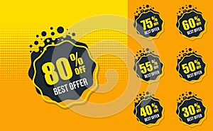 Yellow and black promotion banner on texture background stock