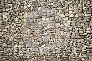 Texture and background wall gray stone part of the stone wall decorted a building.