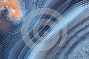 The texture of a beautiful blue striped agate