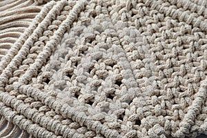 Texture of beautiful macrame as background, closeup. Decorative element