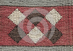 Texture of bedouin traditional wool carpet with geometric patter