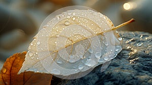 Texture of a birch leaf covered in tiny hairs that create a soft fluttering effect when touched by the wind photo