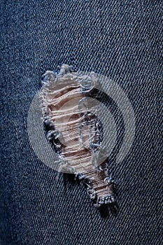 Texture of blue holey jeans