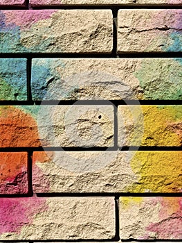 brick wall painted in bright colors
