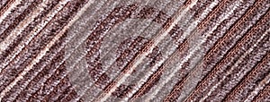 Texture of brown color background from textile material with wicker pattern, macro. Structure of vintage umber fabric