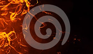 Texture of burn fire. Flames on isolated black background. Texture for banner,flyer,card