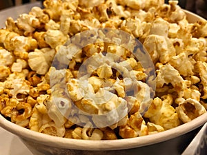 A Texture of caramel popcorn. Close up