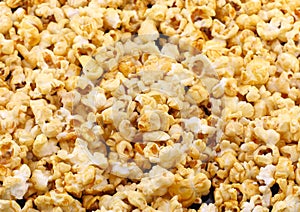 Texture of caramel popcorn. Close-up.