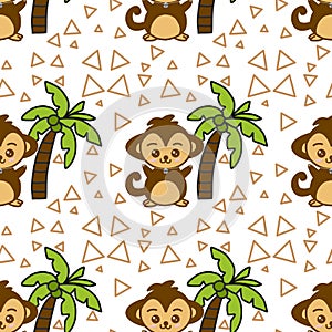 Texture cartoon monkey and coconut tree seamless pattern background. illustrators drawing . photo