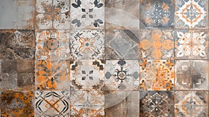 Texture of ceramic tiles in oriental style. Portugal ceramic tiles laid out on the wall. Wall ceramic porcelain tiles