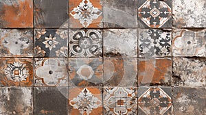 Texture of ceramic tiles in oriental style. Portugal ceramic tiles laid out on the wall. Wall ceramic porcelain tiles