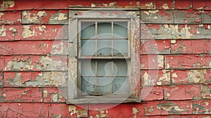 Texture of chipped and faded paint on an old rundown building displaying a history of neglect and time