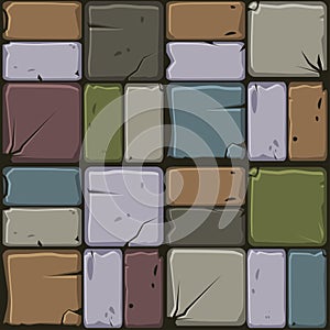 Texture of colored stone tiles, seamless background stone wall. Vector illustration for user interface of the game