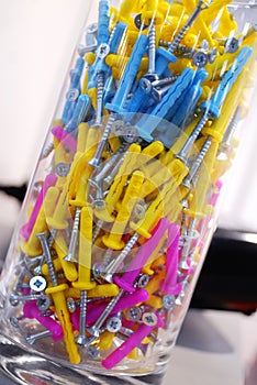 Texture of colorful rawplugs for carpentry