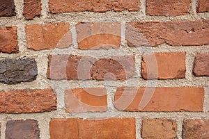 Texture of a concrete wall made of red bricks. Building background.