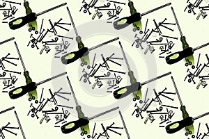 Texture of construction nails and screwdrivers.