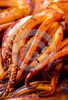 Texture of cooked squid close-up