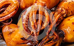 Texture of cooked squid close-up