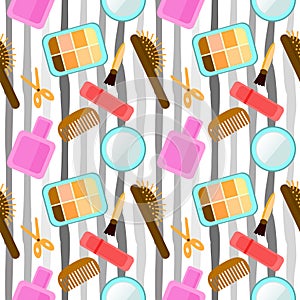 Texture - cosmetics, makeup, beauty, style, accessories. Professional makeup artist background. seamless pattern with lipstick an