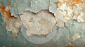 Texture of cracked and chipped walls showcasing the gradual deterioration and aging process of painted surfaces photo