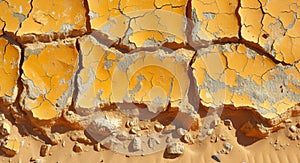 Texture of cracks in dry desert sand contrasting with the smooth curves of nearby sand dunes