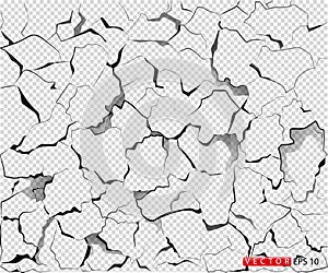 The texture of the cracks is white and black. Vector isolated on on a transparent background. EPS 10