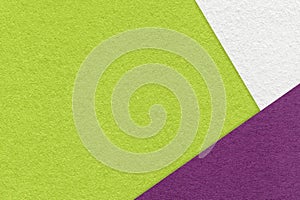 Texture of craft green color paper background with white and purple border. Vintage abstract cardboard