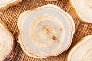 Texture of cross section juniper wood. Pattern of tree stump background. Circles slice of juniper.