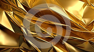 Texture of crumpled golden foil sheet. Metallic glossy surfaces. Generative AI. Illustration for banner, poster, cover, brochure